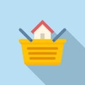 Buy house basket icon flat vector. Property business