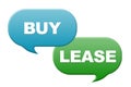 Buy and lease words on green and blue dialog box