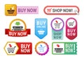 Buy now advertising promo button stickers set realistic vector illustration Royalty Free Stock Photo