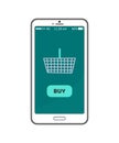 Buy Now Button on Smartphone Screen, Metal Basket