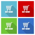 Buy now icon set, flat design vector illustration in eps 10 for webdesign and mobile applications in four color options Royalty Free Stock Photo