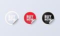 Buy now icon. Sticker set. Discount vector. Buy now labels set. Black, red and green round circle tags. Sale tags badges template Royalty Free Stock Photo