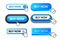 Buy Now vector blue button collection in different flat style. Buy Now icon isolated on white background. Vector Royalty Free Stock Photo