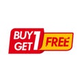 Buy one get one free label and sticker design vector Royalty Free Stock Photo