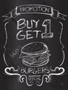 Buy one Get one Burgers on blackboard