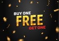 Buy one get one free sale offer design. Vector promo buy 1 get one free banner promotion