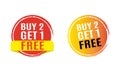 Buy one get one free, yellow and red drawn label, vector