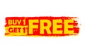 Buy one get one free, yellow and red drawn label Royalty Free Stock Photo