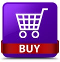 Buy purple square button red ribbon in middle Royalty Free Stock Photo