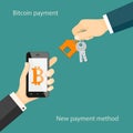 Buy real estate with mobile bitcoin payment Royalty Free Stock Photo