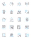 Buy remotely linear icons set. Distance, Online, Virtual, E-commerce, Telecommute, Remote, Internet line vector and Royalty Free Stock Photo