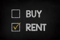 Buy or rent concept on chalkboard