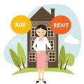 Buy or rent house home apartment woman decide vector illustration buying renting