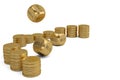 Buy or sell dices and gold coin stacks on white background.3D il