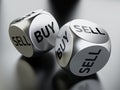 Buy or sell dices in move, investing and trading concept
