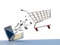 Buy e-commerce ecommerce dollars flying earn get money from your bussiness laptop dollars super market trolley - 3d rednering