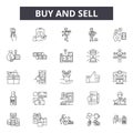 Buy and sell line icons, signs set, vector. Buy and sell outline concept, illustration: buy,business,sell,market,sale