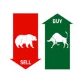 BUY or SELL stock trend. The symbol stock market of the bull and bear.