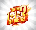 Buy two get one free sale vector banner design template Royalty Free Stock Photo