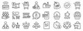 Buyer customer line icons. Contactless payment, shopping cart and group of people. Vector