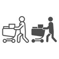 Buyer with full cart line and glyph icon. Person with a full grocery cart vector illustration isolated on white