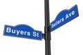 Buyers Street and Sellers Avenue Street Signs. 3d Rendering Royalty Free Stock Photo