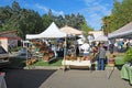 Buyers and vendors at the farmers market in Calistoga, California