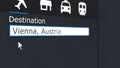 Buying airplane ticket to Vienna online. Travelling to Austria conceptual 3D rendering