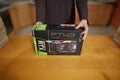 Buying EVGA Geforce RTX 3090 Nvidia GPU in a shop Royalty Free Stock Photo