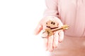 buying a house, hand with keys to the house, isolate on a white background Royalty Free Stock Photo