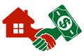 Buying a house or sales home with handshake and banknote Ã¢â¬â vector