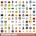 100 buying icons set, flat style Royalty Free Stock Photo