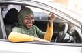 Buying New Car. Happy Black Muslim Woman Showing Keys Of Her Automobile Royalty Free Stock Photo