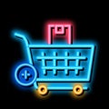 buying products and adding in market cart neon glow icon illustration