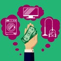 Finance, credit and money for the purchase of household appliances. Square orientation vector Royalty Free Stock Photo