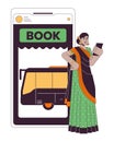Buying ticket on bus online flat line concept vector spot illustration Royalty Free Stock Photo