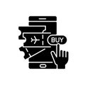 Buying tickets online black glyph icon