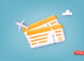 Buying tickets with smartphone. Traveling on airplane, planning a summer vacation, tourism. 3D Vector Illustrations