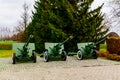 Three soviet anti-tank 76 mm divisional gun m1942 zis-3. Mogilev, Belarus.