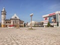 Buzau palace and Winmarkt and h&m market from buzau romania and dacia square