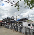 Buzau, Romania - September 12, 2022: Old wrecked cars in junkyard waiting to be shredded in a recycling park near Bacau Royalty Free Stock Photo