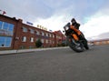 Buzuluk, Russia - October 6, 2010: an Unknown man biker rides a