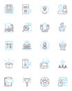 Buzz-building linear icons set. Hype, Excitement, Anticipation, Viral, Trending, Popularity, Exposure line vector and