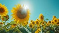 Buzzing Life in Sunflower Meadows./n Royalty Free Stock Photo