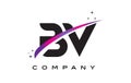 BV B V Black Letter Logo Design with Purple Magenta Swoosh