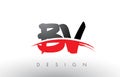 BV B V Brush Logo Letters with Red and Black Swoosh Brush Front