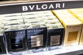 BVLGARI perfume on the shop display for sale, fragrance created by Italian luxury brand BVLGARI - Bulgari