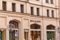 Bvlgari sign and logo at the entrance of luxury stores on Maximilanstrasse, Maximilian Street in Munich, Germany Royalty Free Stock Photo