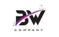 BW B W Black Letter Logo Design with Purple Magenta Swoosh