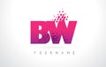 BW B W Letter Logo with Pink Purple Color and Particles Dots Design.